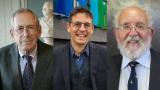Добитници на Нобелова награда за физика од лево на десно – Џејмс Пиблс, Дидие Кело и Мишел Мајор.