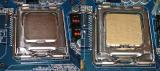 Core2 Duo E6400 во LGA775 слот од матична плоча Gigabyte GA965P-DS3, пред и по нанесување на термалната паста.
