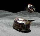 Уметничка визија на роверите од типот MINERVA-II1 на површината на астероидот