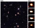 Темните галаксии се невидливи во оптичкото подрачје (лева страна), a се забележуваат по нивната електромагнетската радијација (десна страна) 