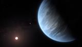 Уметничка визија на егзопланетата K2-18b, која содржи течна вода.