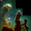Живописната фотографија направена од Хабл во 1995 година на која е прикажан еден од најактивните региони во кој се формираат нови ѕвезди – Столбовите на создавањето.