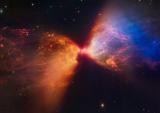 Една од многубројните спектакуларни снимки добиени од вселенскиот телескоп Џејмс Веб е 'огнениот песочен часовник' – последица од формирањето на нова ѕвезда фото: NASA, ESA, CSA и STScI. 