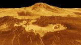 Компјутерски генериран 3Д модел на површината на Венера со  врвот на Маат Монс, вулканот кој покажува знаци на активност.