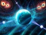 Уметничка визија за гравитациски бранови предизвикани од супермасивни црни дупки