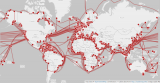 Светска карта на постоечки подводни комуникациски кабли. 